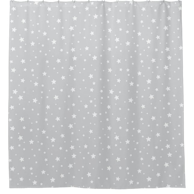 Celestial Sky Grey and White Stars Shower Curtain (Front)
