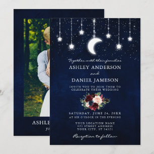 Celestial Sky Moon Stars Floral Lights Photo Invitation
