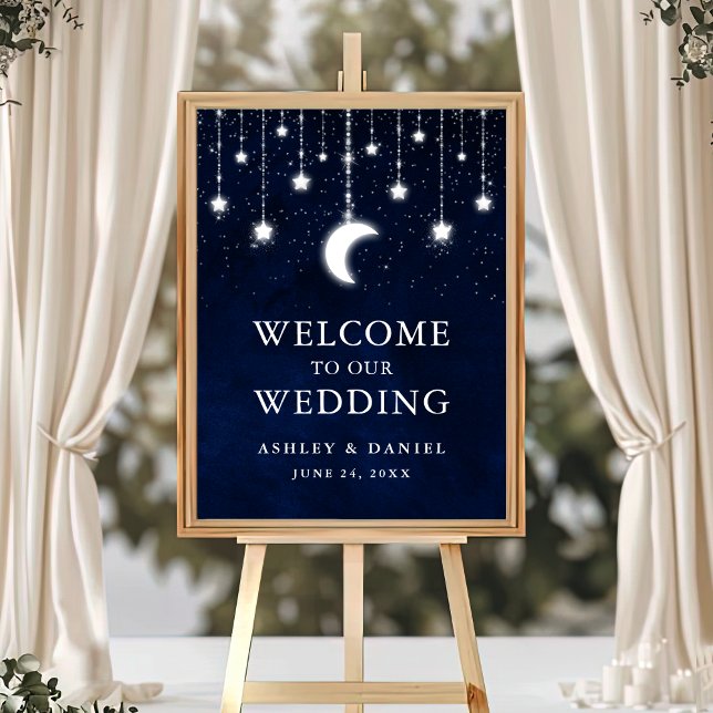 Celestial Sky Moon Stars Lights Wedding Welcome Poster (Customize to change text color, text size, text style or size of poster.)