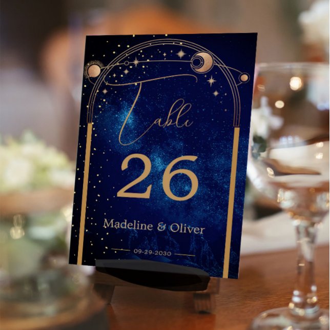 Celestial Sky Moon Stars Wedding Elegant  Table Number (Creator Uploaded)