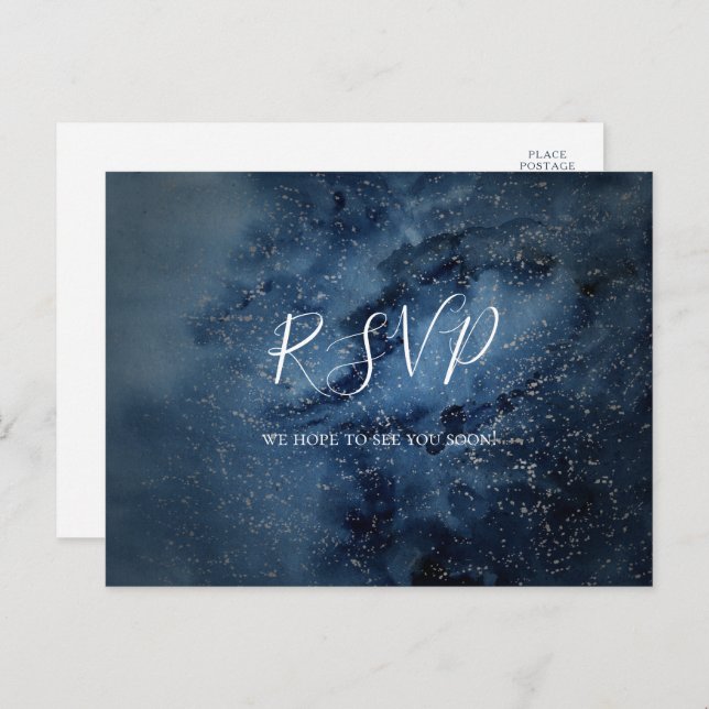 Celestial Sky | Silver Menu Choice RSVP Postcard (Front/Back)