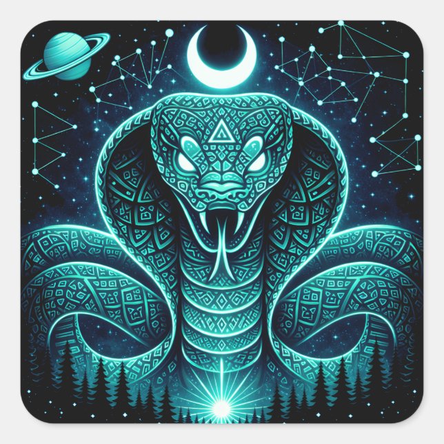Celestial Snake – Cosmic Ancient Wildlife Galaxy Square Sticker (Front)