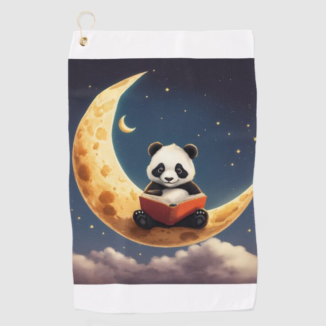 Celestial Snooze: Sleepy Moon Sticker Tee Golf Towel (Front)