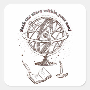 Celestial Soul Wisdom Vintage Armillary Sphere Square Sticker