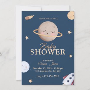 Celestial Space Baby Shower Invitation   Navy Star