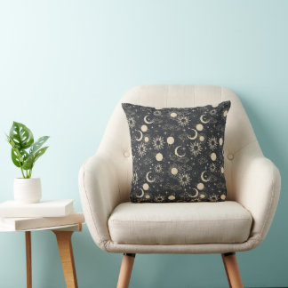 celestial space sun moon galaxy planet beige cushion