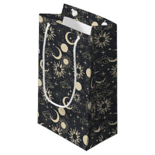 celestial space sun moon galaxy planet beige small gift bag