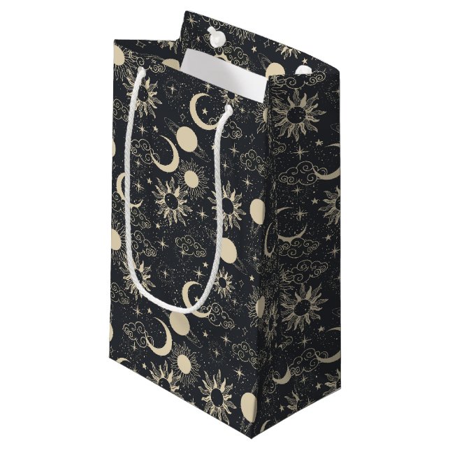 celestial space sun moon galaxy planet beige small gift bag (Front Angled)