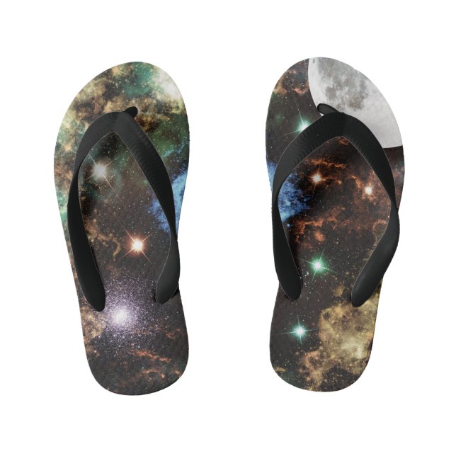 Celestial Spiral Galaxy Nebula Cluster Stars Spark Kid's Flip Flops (Footbed)