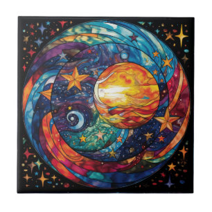 Celestial Stained Glass Ceramic Tile