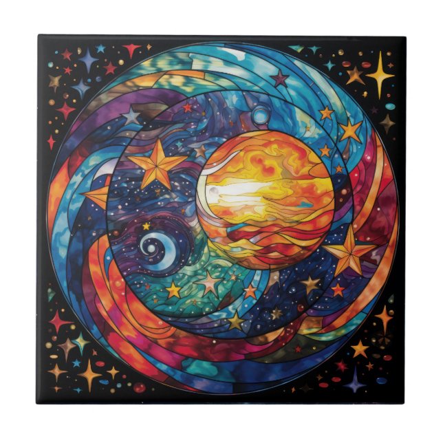 Celestial Stained Glass Ceramic Tile (Front)