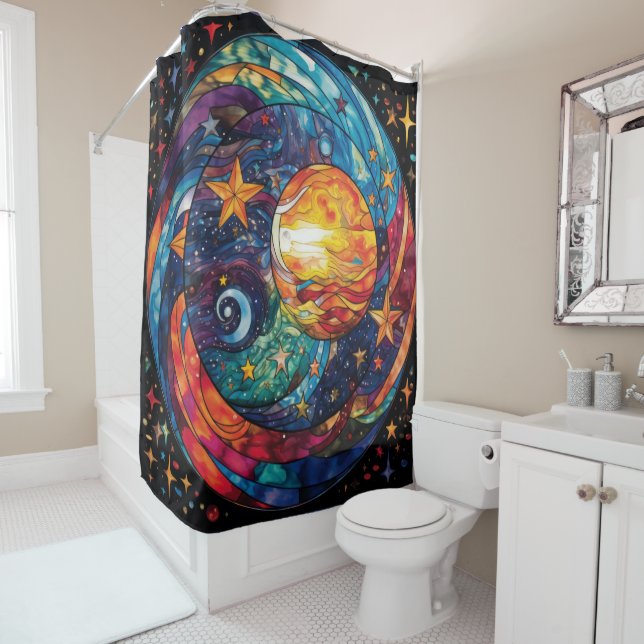 Celestial Stained Glass Shower Curtain (In Situ)