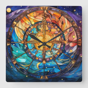 Celestial Stained Glass Wall Clock