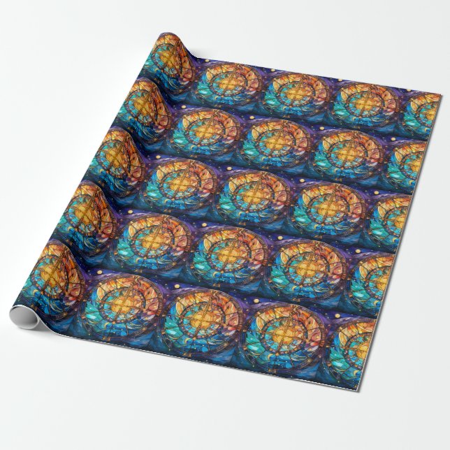 Celestial Stained Glass Wrapping Paper (Unrolled)
