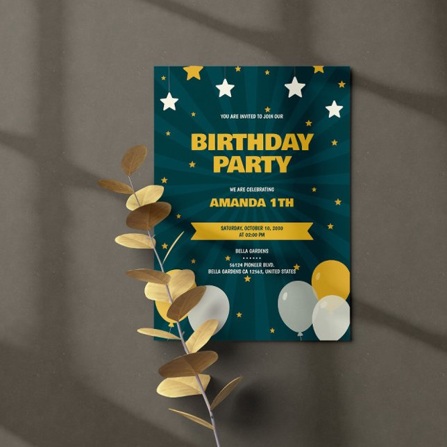Celestial Star Balloons Birthday Party Invitation (Creator Uploaded)