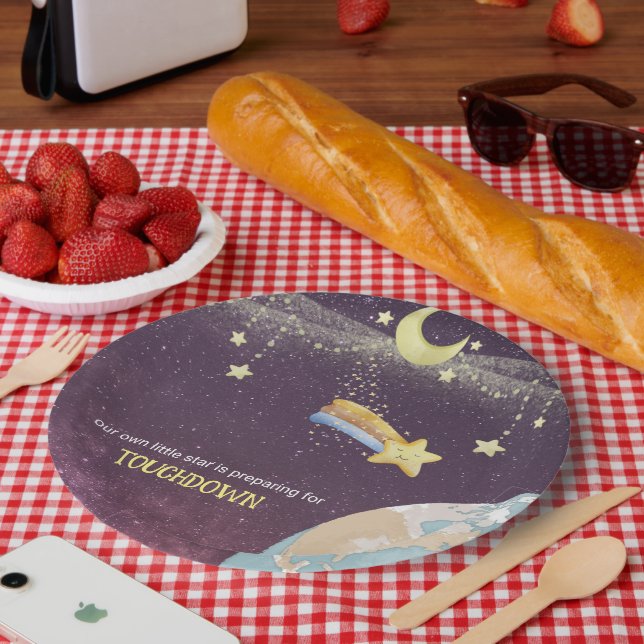 Celestial Star Custom Typography Baby Shower Paper Plate (Picnic)
