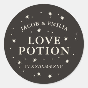 Celestial star love potion wedding cocktail favour classic round sticker