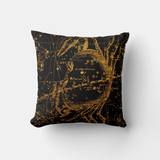 Celestial Star Map Astrological Gold Cancer Crab Cushion (Front)