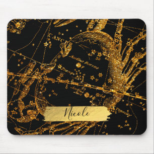 Celestial Star Map Astrological Gold Cancer Crab Mouse Mat