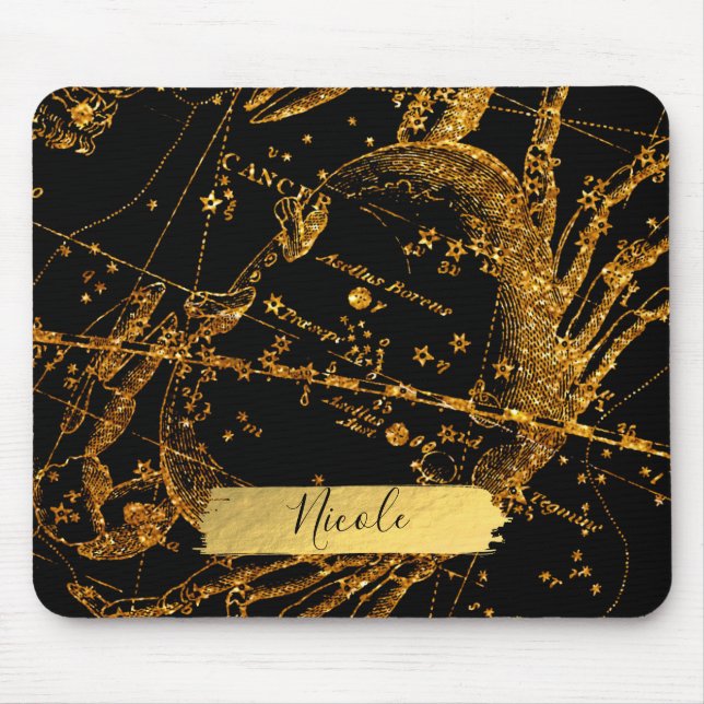 Celestial Star Map Astrological Gold Cancer Crab Mouse Mat (Front)