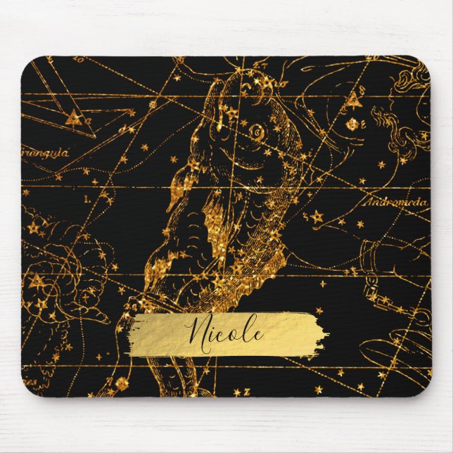 Celestial Star Map Astrological Gold Pisces Fish Mouse Mat (Front)