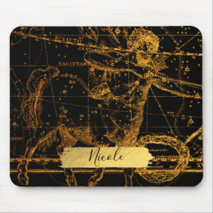 Celestial Star Map Astrological Gold Sagittarius Mouse Mat