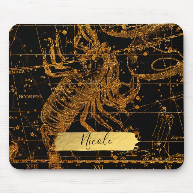 Celestial Star Map Astrological Sign Gold Scorpio Mouse Mat (Front)