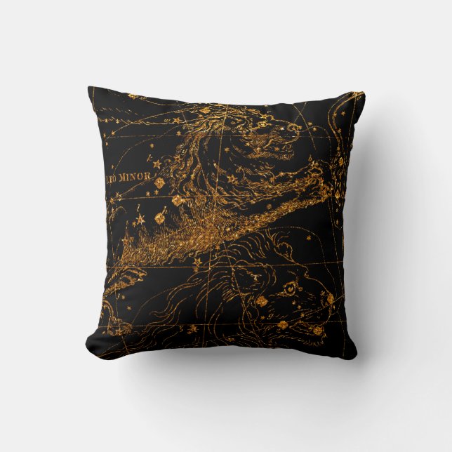 Celestial Star Map Astrological Sign LEO Lion Gold Cushion (Front)