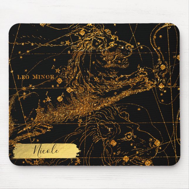 Celestial Star Map Astrological Sign LEO Lion Gold Mouse Mat (Front)