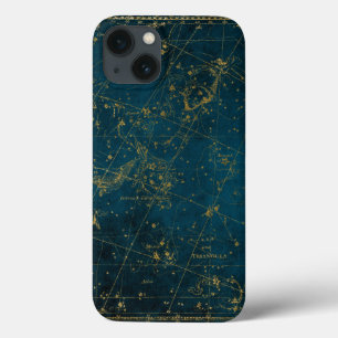 Celestial star map constellation blue gold galaxy iPhone 13 case
