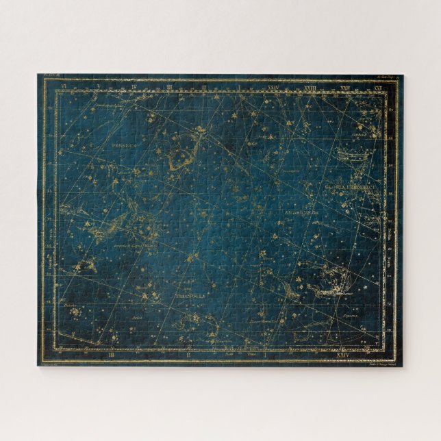 Celestial star map constellation blue gold galaxy jigsaw puzzle (Horizontal)