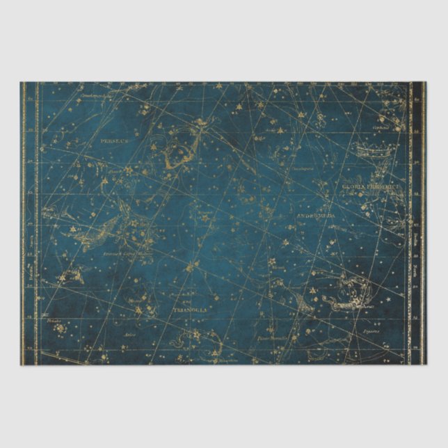 Celestial star map constellation blue gold galaxy  tissue paper (Front)