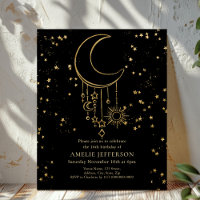 Celestial Star Moon Budget Birthday Invitation