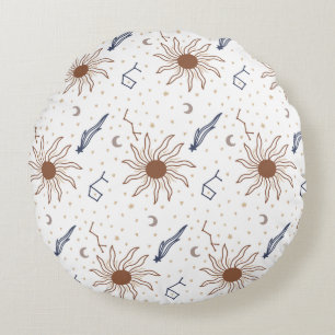 Celestial Star, Sun and Moon Round Cushion