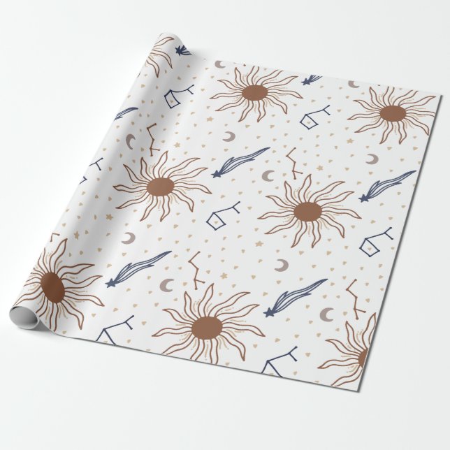 Celestial Star, Sun and Moon Wrapping Paper (Unrolled)