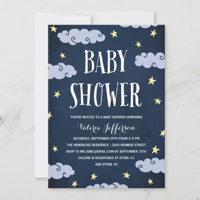 Celestial Star-Themed Night Sky Blue Baby Shower Invitation (Front)