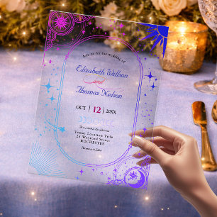 Celestial Starry Blue Purple Sun Moon Wedding Acry Acrylic Invitations