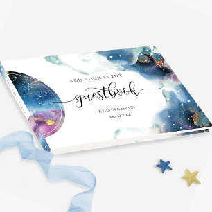 Celestial, Starry Blue Teal and Purple Guestbook