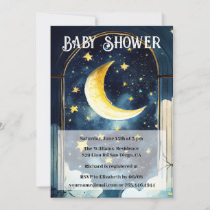 Celestial Starry Night and Moon Baby Shower      Invitation