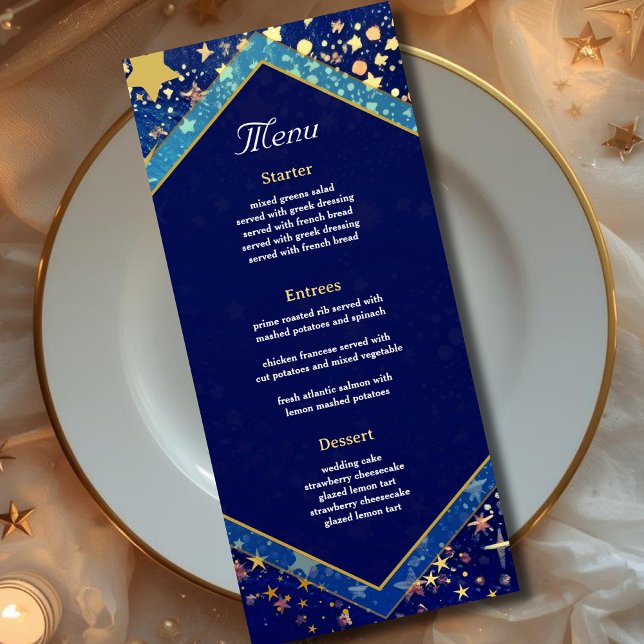 Celestial starry night blue wedding menu (Creator Uploaded)