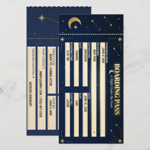 Celestial Starry Night Boarding Pass Wedding Invit Save The Date