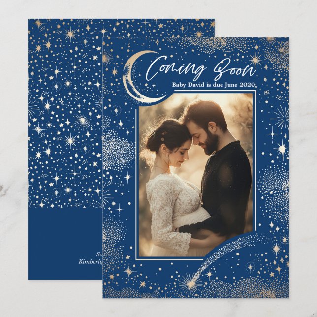 Celestial Starry Night Coming Soon Photo Pregnancy Announcement (Front/Back)