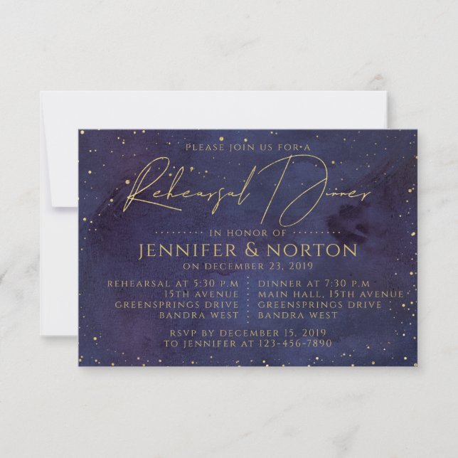 Celestial Starry Night Galaxy Rehearsal Dinner Invitation (Front)