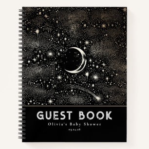 Celestial Starry Night Moon and Stars Black Notebook