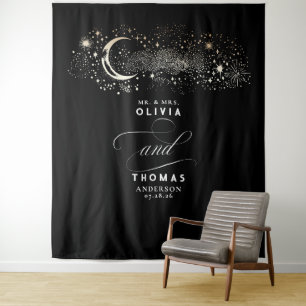 Celestial Starry Night Moon Black Wedding Backdrop Tapestry