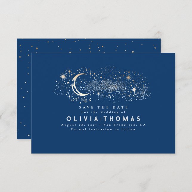 Celestial Starry Night Moon Mystical Save the Date (Front/Back)