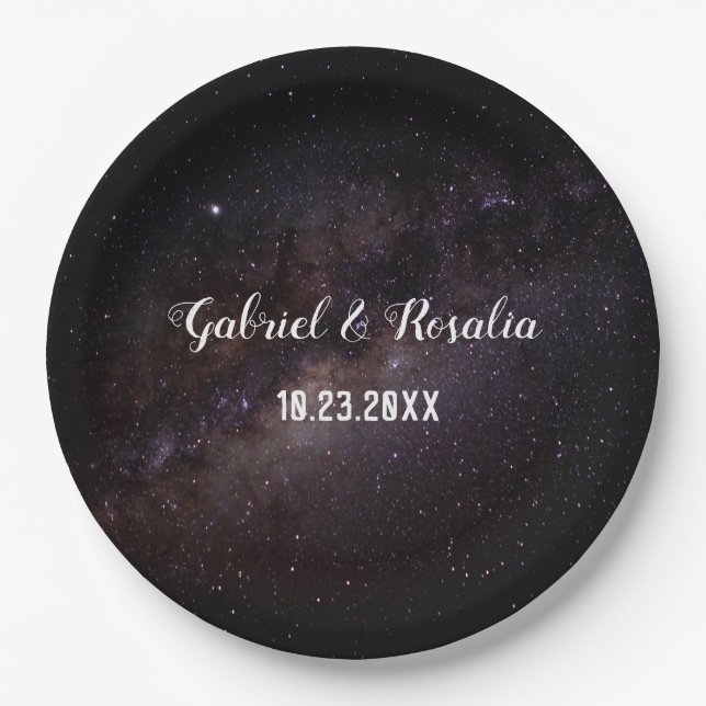 Celestial Starry Night Sky Engagement Party Paper Plate (Front)