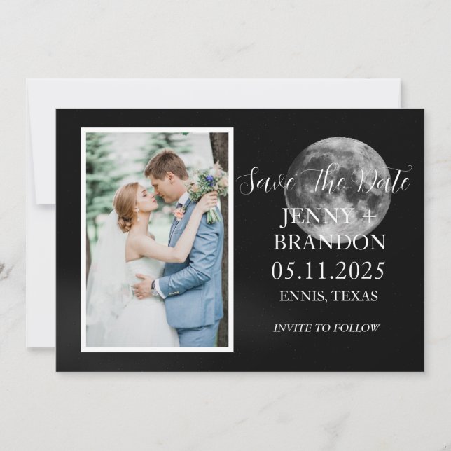 Celestial Starry Night Sky Galaxy Photo Moon Save The Date (Front)