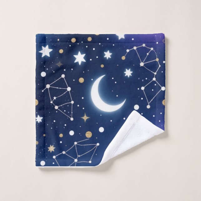 Celestial Starry Night Sky  Moon & Co Bath Towel Set (Wash Cloth)