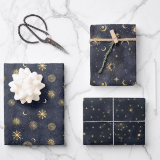 Celestial starry night sky wrapping paper sheet